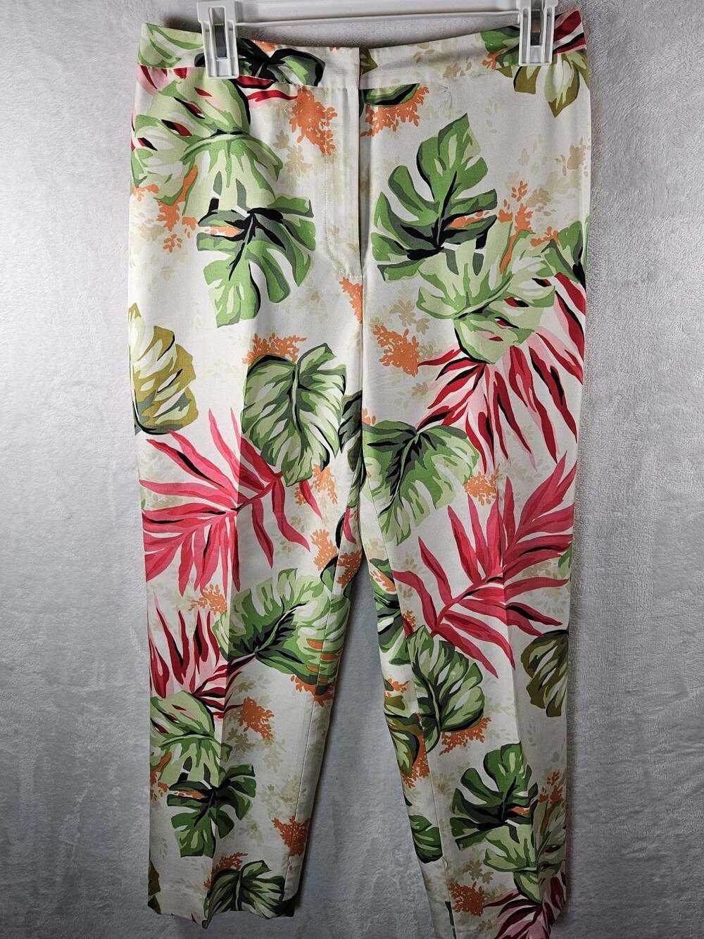 Talbots Petites Pure Silk Tropical Leaf Pants Ivory Women's Size 10